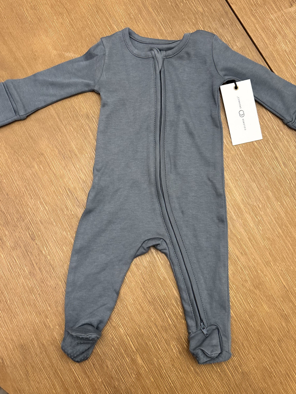 Colored organics 100% cotton navy zipper footies NB